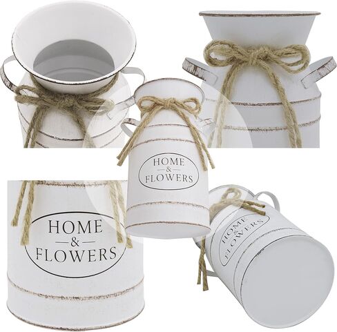 Rustic Galvanized Milk Can,White Farmhouse Decor Metal Flower Vase for Kitchen Bathroom Home Weddings Office -7.8" H in Saudi Arabia
