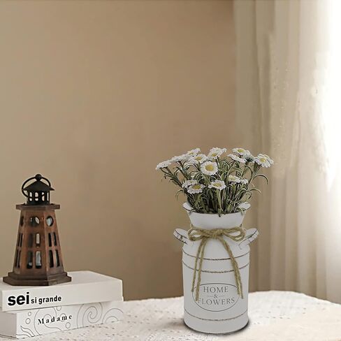 Rustic Galvanized Milk Can,White Farmhouse Decor Metal Flower Vase for Kitchen Bathroom Home Weddings Office -7.8" H in Saudi Arabia
