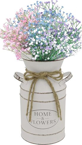 Rustic Galvanized Milk Can,White Farmhouse Decor Metal Flower Vase for Kitchen Bathroom Home Weddings Office -7.8" H in Saudi Arabia