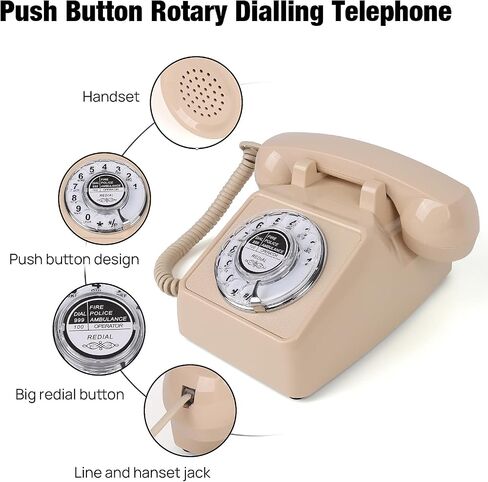 Rotary Retro Phone, Landline Phone with Old Fashion Rotary Dial, Adjustable Volume Corded Phone with Redial Function, Decorative Retro Phones for Home/Office, Vintage Gift Phone, White in Saudi Arabia