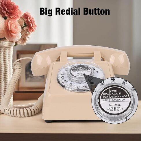 Rotary Retro Phone, Landline Phone with Old Fashion Rotary Dial, Adjustable Volume Corded Phone with Redial Function, Decorative Retro Phones for Home/Office, Vintage Gift Phone, White in Saudi Arabia