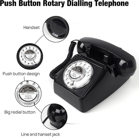 Rotary Retro Phone, Landline Phone with Old Fashion Rotary Dial, Adjustable Volume Corded Phone with Redial Function, Decorative Retro Phones for Home/Office, Vintage Gift Phone, White in Saudi Arabia
