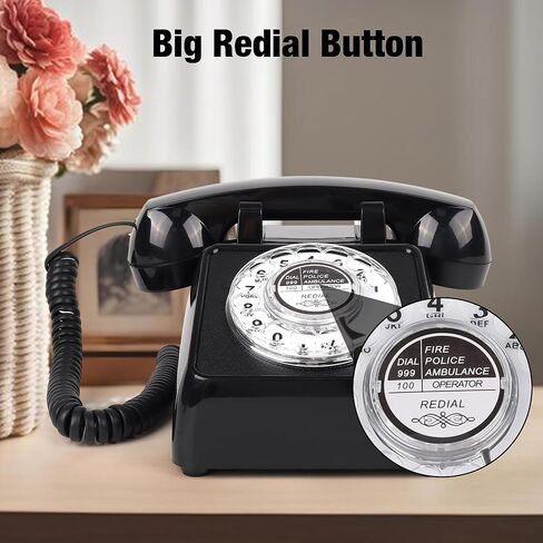 Rotary Retro Phone, Landline Phone with Old Fashion Rotary Dial, Adjustable Volume Corded Phone with Redial Function, Decorative Retro Phones for Home/Office, Vintage Gift Phone, White in Saudi Arabia