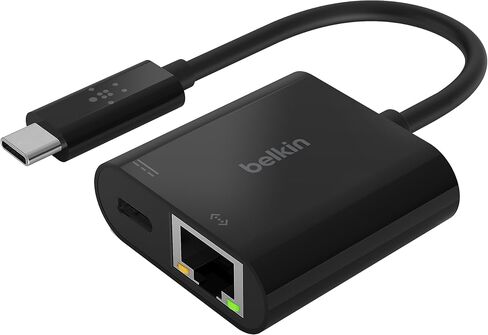 Belkin Connect USB-C to Ethernet + Charge Adapter 100W w/Gigabit Ethernet Port and USB-C Port - 10/100/1000 Mbps for Fast Internet Connection - Compatible with iPhone 15, Samsung Galaxy S24, & More in Kuwait