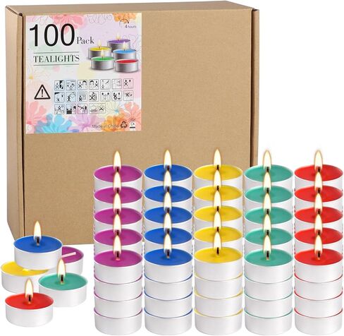 50 Packs Assorted Colors Unscented Tealights Candle Bulk, 5 Colors Smokeless Mini Votive Candles for Home Decor Dinner Shabbat Valentine's Day, 4 Hours in Saudi Arabia