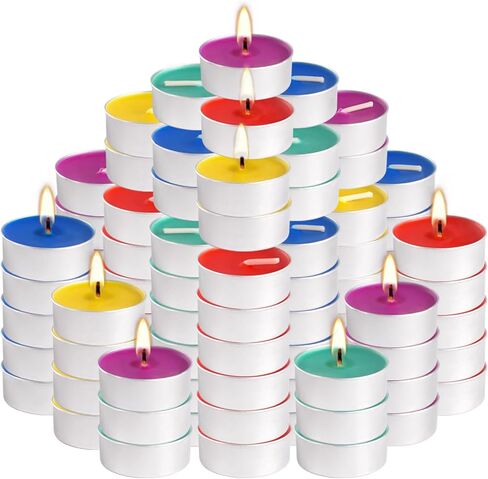 50 Packs Assorted Colors Unscented Tealights Candle Bulk, 5 Colors Smokeless Mini Votive Candles for Home Decor Dinner Shabbat Valentine's Day, 4 Hours in Saudi Arabia