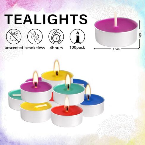 50 Packs Assorted Colors Unscented Tealights Candle Bulk, 5 Colors Smokeless Mini Votive Candles for Home Decor Dinner Shabbat Valentine's Day, 4 Hours in Saudi Arabia