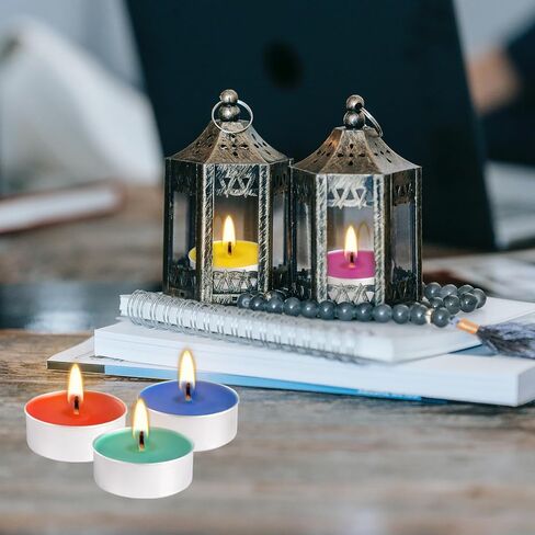 50 Packs Assorted Colors Unscented Tealights Candle Bulk, 5 Colors Smokeless Mini Votive Candles for Home Decor Dinner Shabbat Valentine's Day, 4 Hours in Saudi Arabia