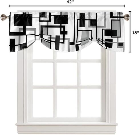 Geometric Tie Up Valance Curtains, Black White Gray Abstract Line Window Valance for Kitchen Cafe Bathroom Rod Pocket Window Treatment Valances 42 x 12Inch, 1 Panel in Saudi Arabia