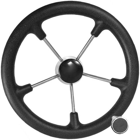 عجلة قيادة القارب 5 تكلم 13.5 بوصة من الفولاذ المقاوم للصدأ قبضة المدمرة نمط البحرية السوداء رغوة مع مقبض 13-1/2 in Kuwait