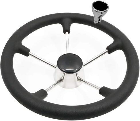 عجلة قيادة القارب 5 تكلم 13.5 بوصة من الفولاذ المقاوم للصدأ قبضة المدمرة نمط البحرية السوداء رغوة مع مقبض 13-1/2 in Kuwait