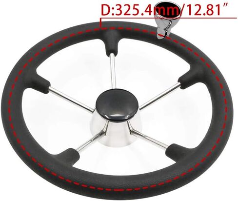 عجلة قيادة القارب 5 تكلم 13.5 بوصة من الفولاذ المقاوم للصدأ قبضة المدمرة نمط البحرية السوداء رغوة مع مقبض 13-1/2 in Kuwait