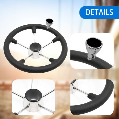 عجلة قيادة القارب 5 تكلم 13.5 بوصة من الفولاذ المقاوم للصدأ قبضة المدمرة نمط البحرية السوداء رغوة مع مقبض 13-1/2 in Kuwait