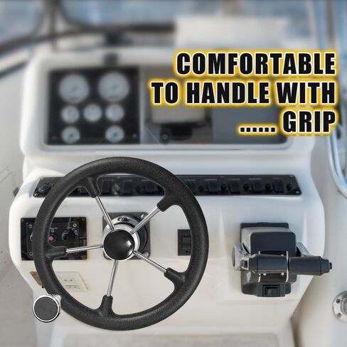 عجلة قيادة القارب 5 تكلم 13.5 بوصة من الفولاذ المقاوم للصدأ قبضة المدمرة نمط البحرية السوداء رغوة مع مقبض 13-1/2 in Kuwait