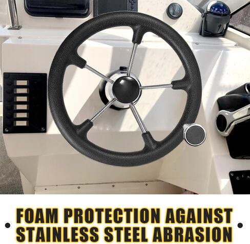 عجلة قيادة القارب 5 تكلم 13.5 بوصة من الفولاذ المقاوم للصدأ قبضة المدمرة نمط البحرية السوداء رغوة مع مقبض 13-1/2 in Kuwait