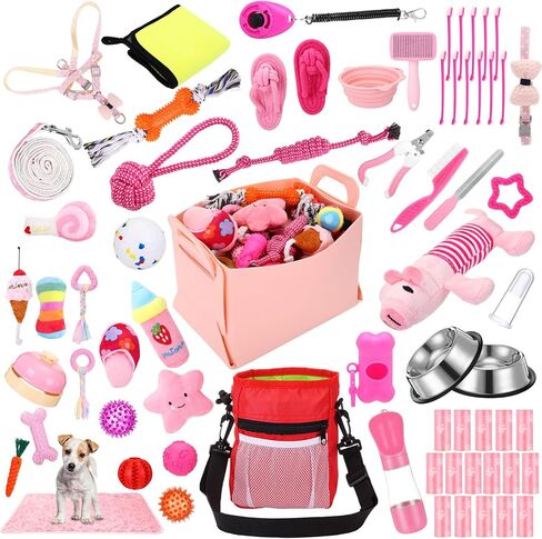 65 Pcs Puppy Supplies Starter Kit Small Dog Essentials Includes Dog Leash, Toys, Bowl, Brushes, Water Bottles, pet Blankets Puppy Accessories for New Welcome Gift Supplies(Cool,Blue) in Saudi Arabia