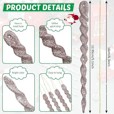 60 Pieces Twisted Icicle Ornament Christmas Tree Decoration Glitter Spiral Strip Hangings for Christmas Holiday Party Wedding Accessories, 5.1 Inch(Red and Green) in Saudi Arabia
