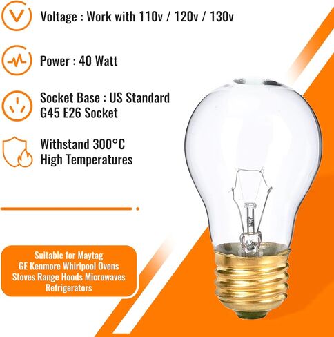 4 Pack Oven Light Bulb 40 Watt 120V A15 Replacement Light Bulb E26 Standard Base High Temperature 300 Degree Resistant Appliance Bulb for Oven Stove Refrigerator Microwave, Clear in Saudi Arabia