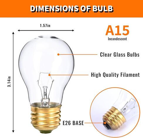 4 Pack Oven Light Bulb 40 Watt 120V A15 Replacement Light Bulb E26 Standard Base High Temperature 300 Degree Resistant Appliance Bulb for Oven Stove Refrigerator Microwave, Clear in Saudi Arabia