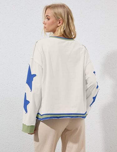 Women Oversized Star Graphic Sweatshirts Crewneck Drop Shoulder Pullover Top Y2K Vintage Long Sleeve Sweater Shirts in Kuwait