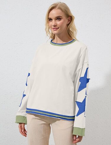 Women Oversized Star Graphic Sweatshirts Crewneck Drop Shoulder Pullover Top Y2K Vintage Long Sleeve Sweater Shirts in Kuwait