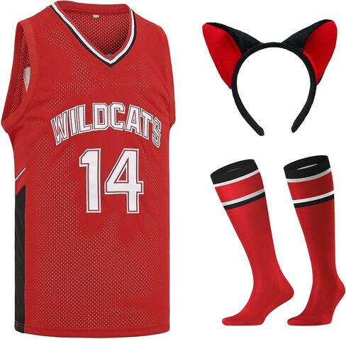 رجل Wildcats كرة السلة المدرسة الثانوية الموسيقية جيرسي تروي بولتون # 14 تشاد دانفورث # 8 قمصان رياضية أحمر / أبيض XS-XXL in Saudi Arabia