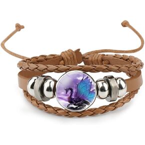 LUXUBABY Blue Wing Dragon Bracelet Dragon Friendship Bracelet Gift Beaded Hand Woven Leather Bracelet Dragon Jewelry Gift