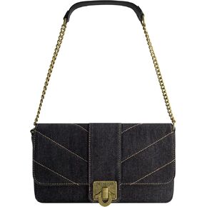 True Religion Women's Denim Shoulder Bag Purse, Mini Handbag with Chain Strap