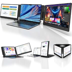 KYY 14" Portable Triple Monitor for Laptop, Laptop Screen Extender with Full HD IPS Display, Laptop Extended Monitor Compatible with Mac, Windows, Chrome, Fits 12-16 Inch Laptops