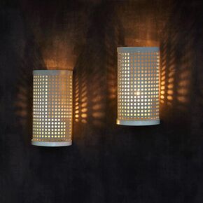 حامل شمعدان حائطي، (عبوة من قطعتين) حامل شموع شبكي أبيض على شكل أسطواني لتزيين الحائط المعدني الحديث للمنزل، وغرفة المعيشة، والحمام، وغرفة الطعام in Kuwait