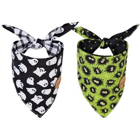 CROWNED BEAUTY Halloween Dog Bandanas Reversible Large 2 Pack, Ghost Set, Adjustable Triangle Scarves for Medium Large Extra Large Dogs Girl Boy Pets (Orange) DB69-L