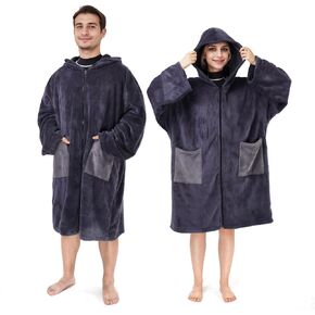 Owntop Surf Poncho Adult | Changing Towel Robe | Warm Coral Fleece | 2-Way Zipper | Absorbent Quick-Dry | Oversized Hooded