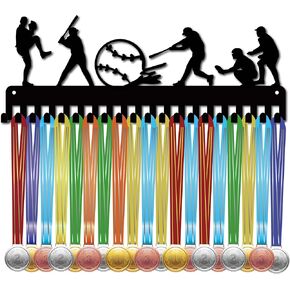 CREATCABIN Volleyball Medal Hangers Medal Holder Display Hanger Rack Sports Metal Hanging Athlete Awards Iron Wall Mount Decor with 20 Hooks for Wall Competition Volleyball Black 15.7 x 5.9 Inch