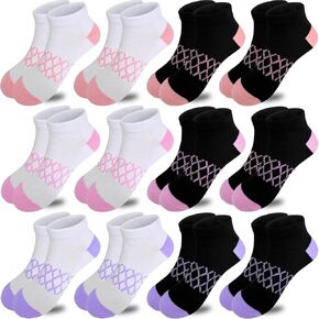 Bemeol Girls Socks 12 Pairs Ankle Socks Girls Athletic Running Low Cut Sports Socks for Little Big Girls