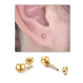 3Pairs Stud Earrings Set, Ball Earrings for Women 14K Gold Hypoallergenic Cartilage Earring 3/4/5mm Golden Earrings Stud for Tragus Cartilage Earlobe Piercing Jewelry Women Girls Gift