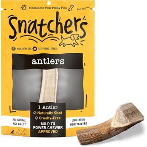 Snatchers Split Elk Antlers for Dogs – Long Lasting Dog Chews and Dog Toys for Aggressive Chewers, Naturally Shed Deer Antlers for Dogs Processed in The USA, No Additives (Medium, 1 Count)