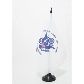 United States Coast Guard Table Flag 5'' x 8'' - US Coast Guard - USCG Desk Flag 21 x 14 cm - Black plastic stick and base - AZ FLAG
