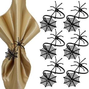 6Pcs Halloween Napkin Rings Black Spider Spider Web Napkins Holder Rings Metal Napkin Holder Serviette Buckle Home Kitchen Decoration for Halloween Party Dinner Table Decor Supplies