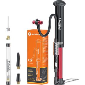Tiakia Bike Pump with Gauge, High Pressure Bicycle Pump High Volume Portable Hand Air Pump Fit Presta, Schrader Valves Aluminum Bike Tire Pump for Mountain Road Bike, Strollers, Balls