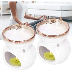 Candle Holder Oil, Ceramic Tealight Candle Holder Oil, Essential Oil Incense Aroma Diffuser Furnace Home Decoration Romantic Set of 2 Home Decoration Romantic (White)