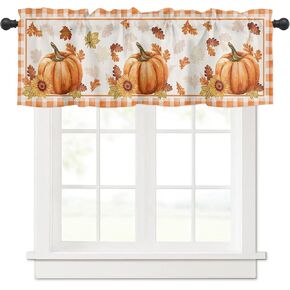 Fall Kitchen Valances for Windows Thanksgiving Fall Orange Pumpkin Sunflower Buffalo Plaid 60" W x 18" L Window Valances Rod Pocket Short Curtains for Bathroom, Living Room, Bedroom, Farmhouse, Cafe