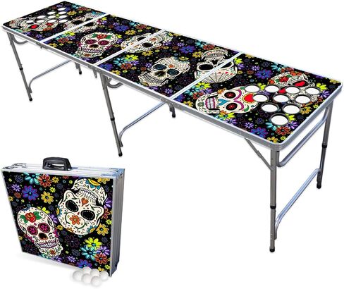 PARTYPONG 8-Foot Folding Beer Pong Table w/Cup Holes & LED Lights - Dia de Los Muertos Edition in Saudi Arabia