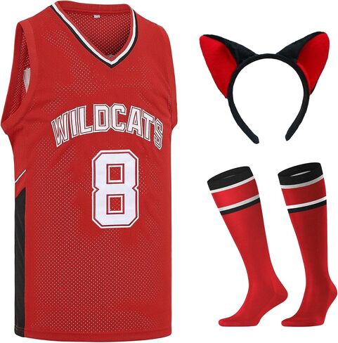 رجل Wildcats كرة السلة المدرسة الثانوية الموسيقية جيرسي تروي بولتون # 14 تشاد دانفورث # 8 قمصان رياضية أحمر / أبيض XS-XXL in Saudi Arabia