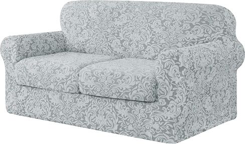 subrtex Sofa Cover 4 Piece Couch Cover Stretch Christmas Sofa Slipcover Jacquard Damask with 3 Separate Seat Cushion Washable Furniture Protector for 3-Seater (Large, Brown) in Saudi Arabia