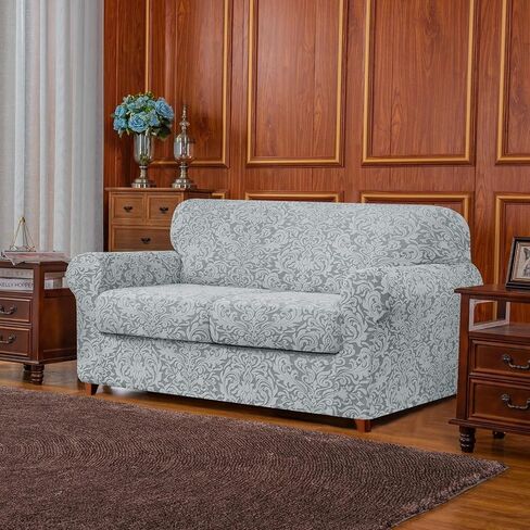 subrtex Sofa Cover 4 Piece Couch Cover Stretch Christmas Sofa Slipcover Jacquard Damask with 3 Separate Seat Cushion Washable Furniture Protector for 3-Seater (Large, Brown) in Saudi Arabia
