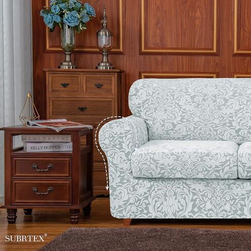 subrtex Sofa Cover 4 Piece Couch Cover Stretch Christmas Sofa Slipcover Jacquard Damask with 3 Separate Seat Cushion Washable Furniture Protector for 3-Seater (Large, Brown) in Saudi Arabia