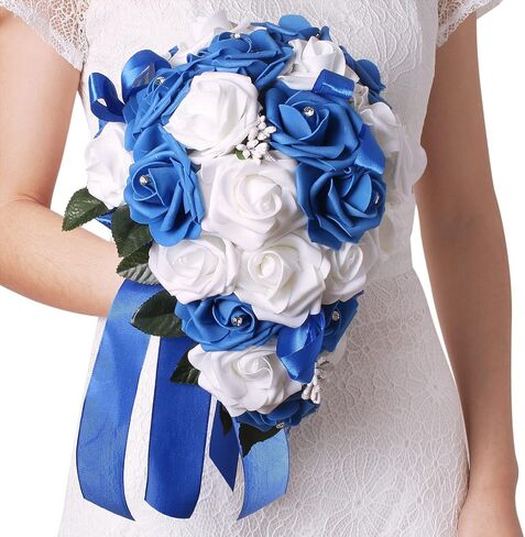 Vlovelife Wedding Bouquet for Bride,9 x 9 x 12 Inches Holder Flowers Bouquet for Bride, White Bridal Bouquet, Artificial Flowers for Wedding Decorations Favors Supplies in Saudi Arabia