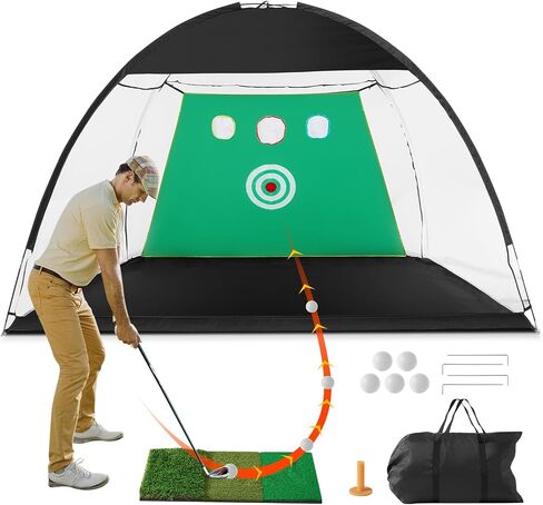 VEVOR Golf Net, 10x7ft Golf Practice Net, Indoor Outdoor Home Golf Swing Training, Golf Hitting Aid Net with Target and Carry Bag, for Backyard Driving Chipping, Gift for Men, Golf Lovers, Sports Game in Saudi Arabia