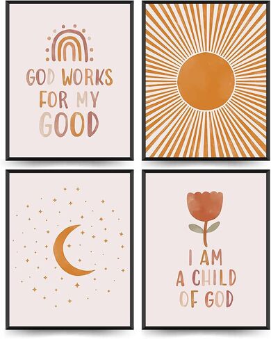 ETVISO Bible Verse Wall Art Prints Set of 4, Sunday School Decorations for Classroom, Motivational Christian Religious Boho Wall Art for Nursery Classroom Playroom Bedroom,8x10 Inch (Unframed) in Kuwait