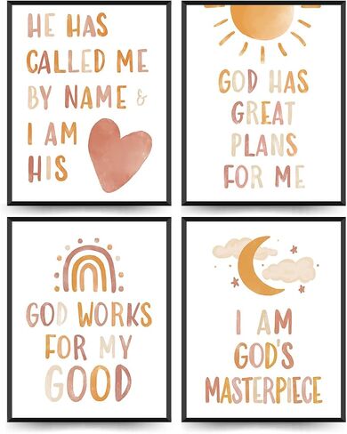 ETVISO Bible Verse Wall Art Prints Set of 4, Sunday School Decorations for Classroom, Motivational Christian Religious Boho Wall Art for Nursery Classroom Playroom Bedroom,8x10 Inch (Unframed) in Kuwait
